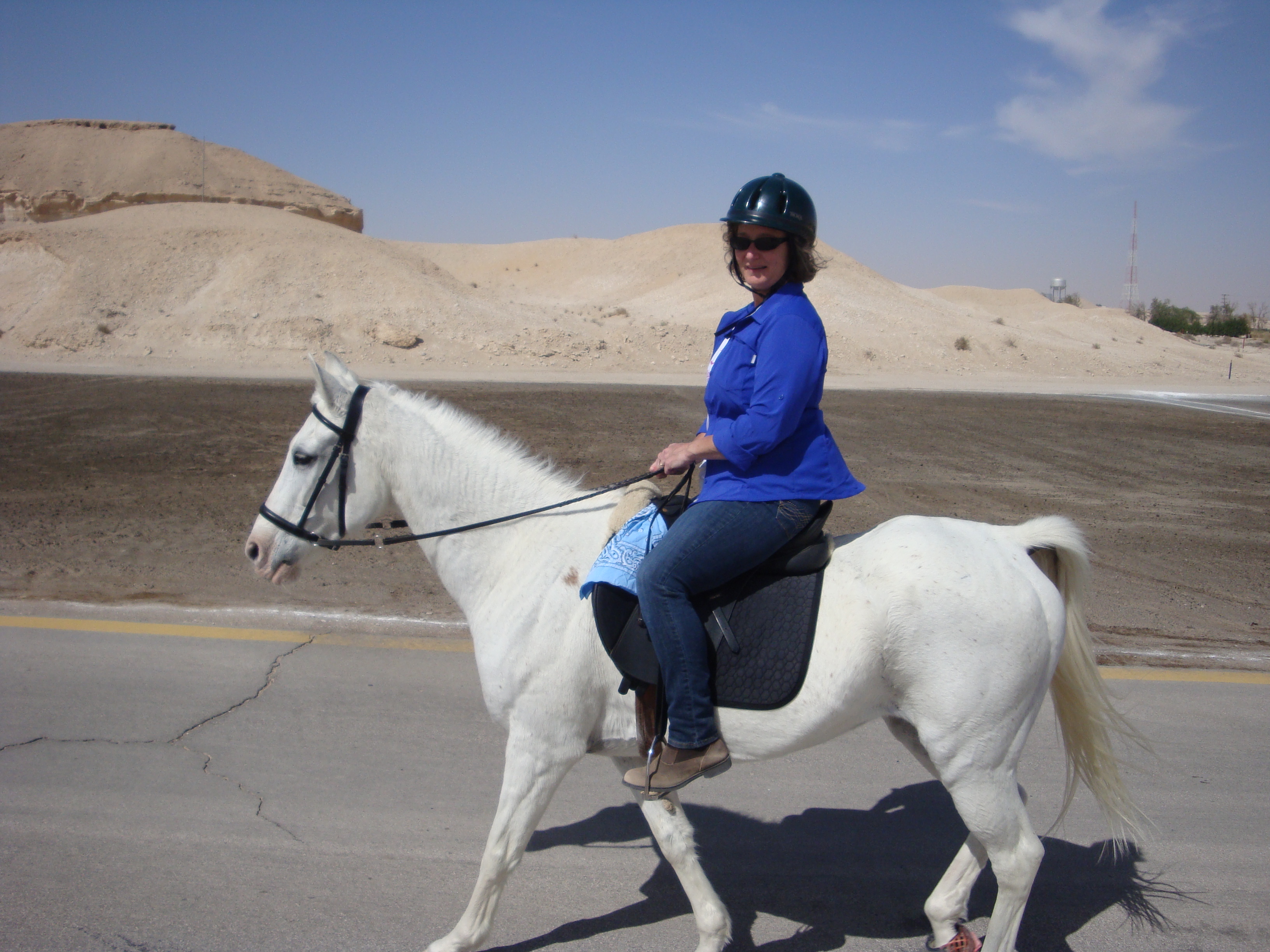 Omi & Cheeky, riding past a jebel